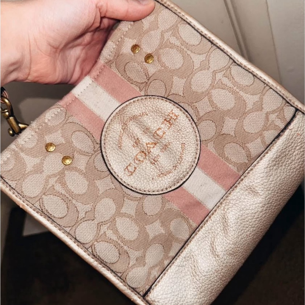 Coach Signature Beige and Pink Wristlet